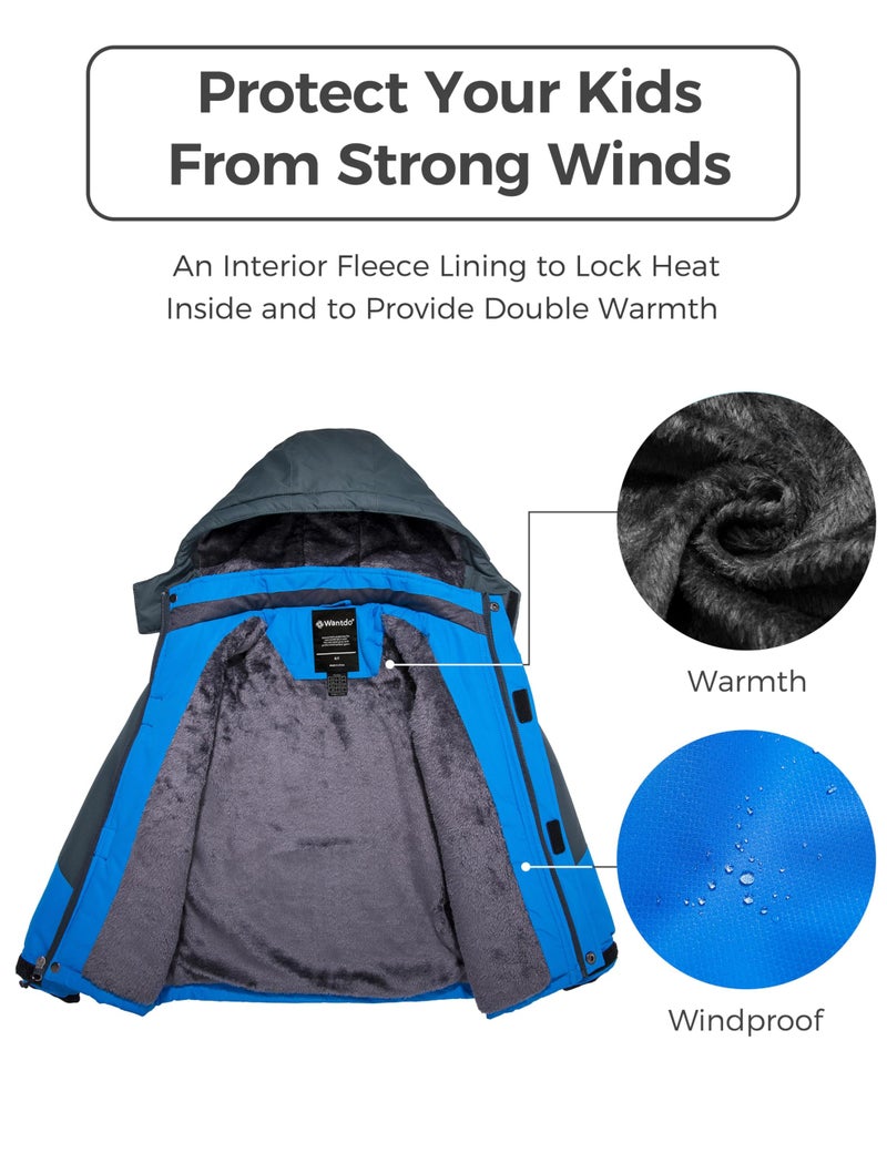 wantdo Boys' Thick Ski Jacket Warm Winter Coat Fleeced Raincoat Blue 10-12 - Image 5